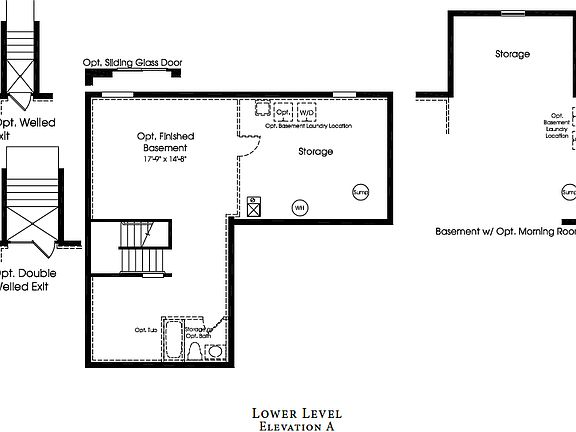 Venice Floor Plan - Lower Level with Morning Room, Full Bath, Office Area, Walk-out Sliding Glass Door, & Finished 5th Basement in Storage Area