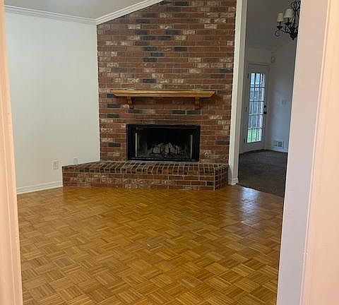 Living room with working fireplace