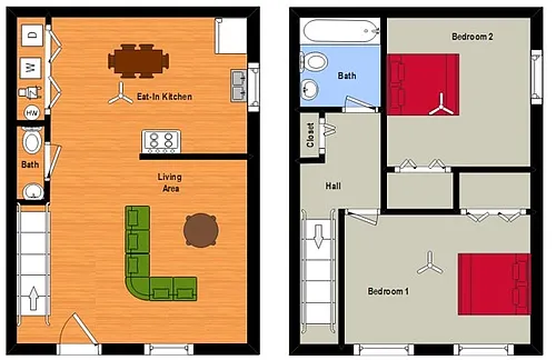Floor plan 2 Bed, 1 Bath TH with W/D Hook-ups