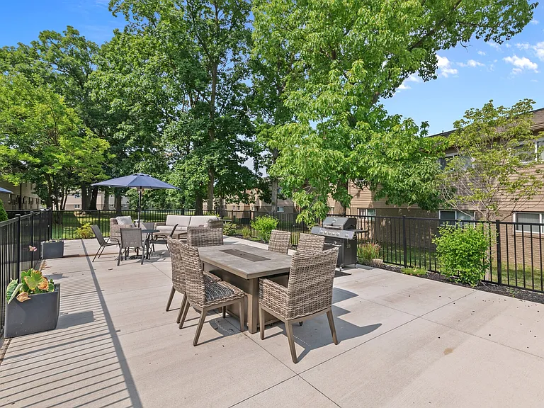 BBQ Patio with outdoor kitchen and fire tables