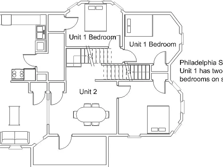 Two bedrooms on second floor for unit 1