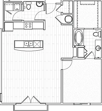 One Bedroom, One Bathroom A6 
Floor Plan One Bedroom, One Bathroom A6 
Floor Plan