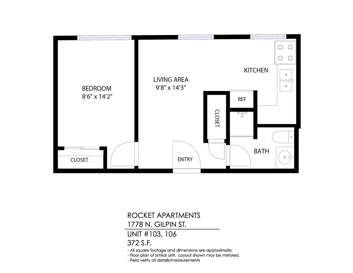 Floor plan 1 Bedroom, 1 Bath