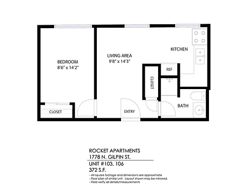 Floor plan 1 Bedroom, 1 Bath