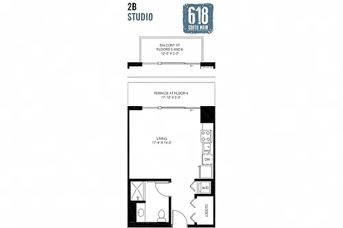 Floor plan Studio 1 Bath 447 sq. ft.