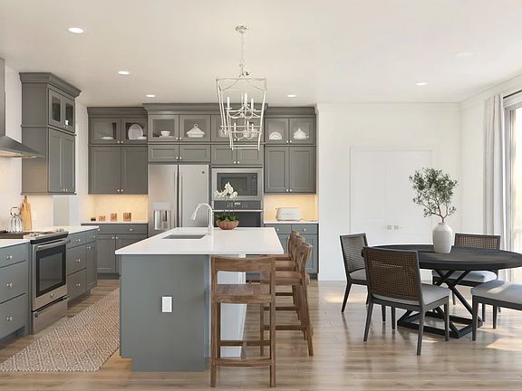 Kitchen with upper glass cabinets