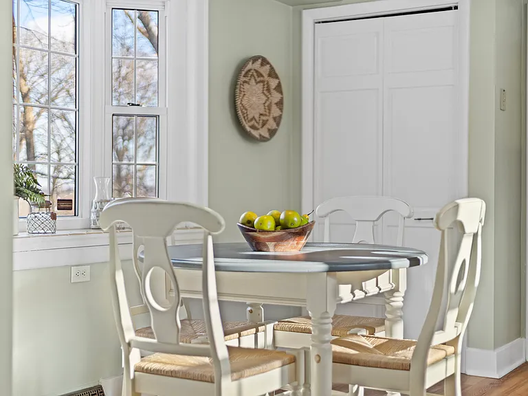 Kitchen eating area with bay window