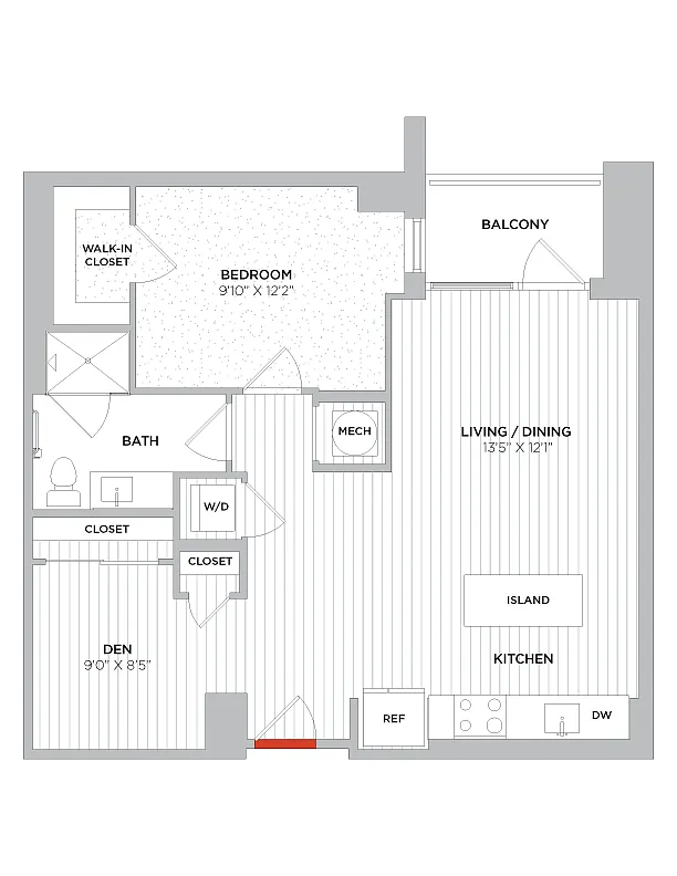 Floor plan 1 Bed/1 Bath Den-B01 West