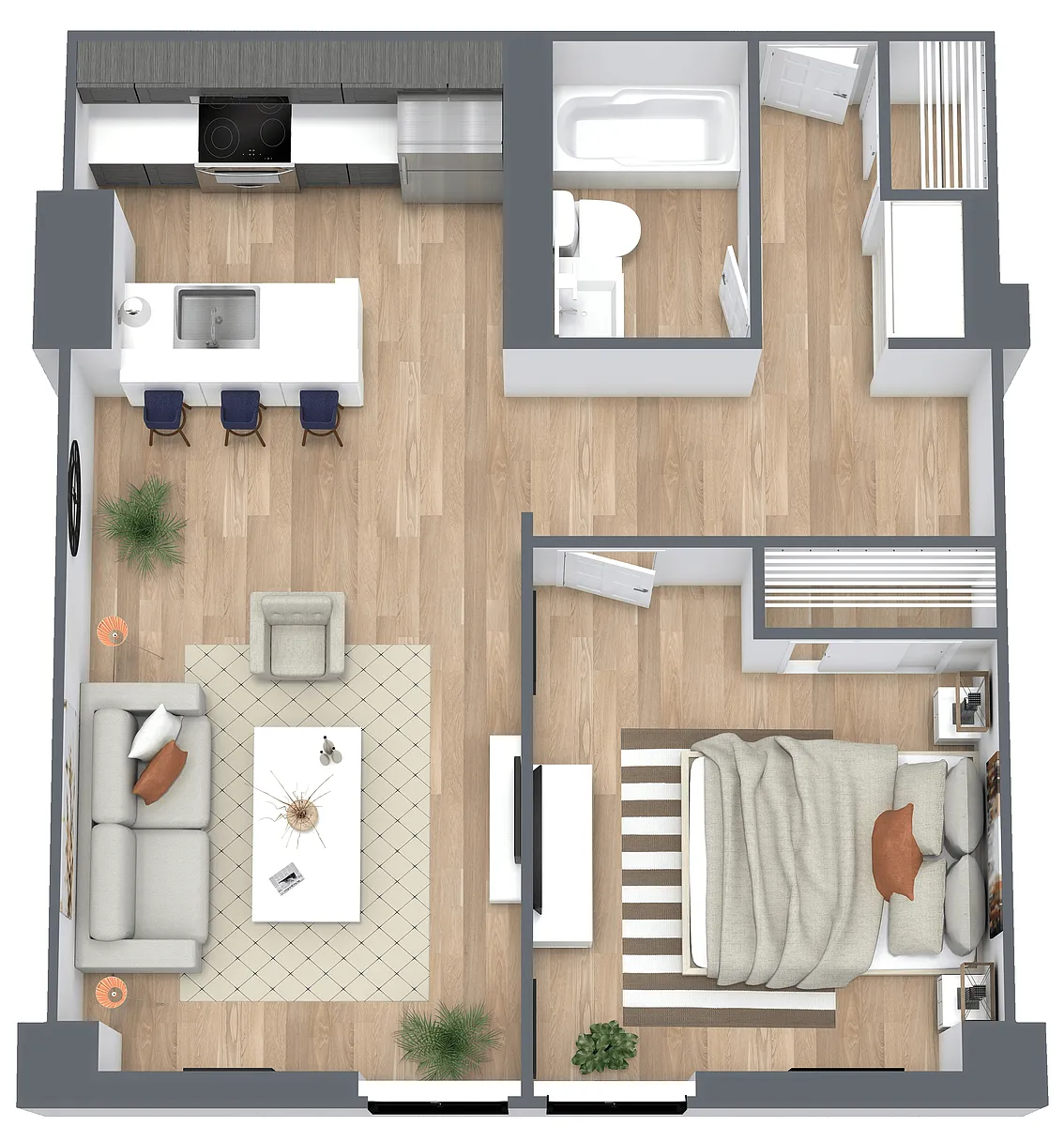Floor plan A1: 1 Bed 1 Bath