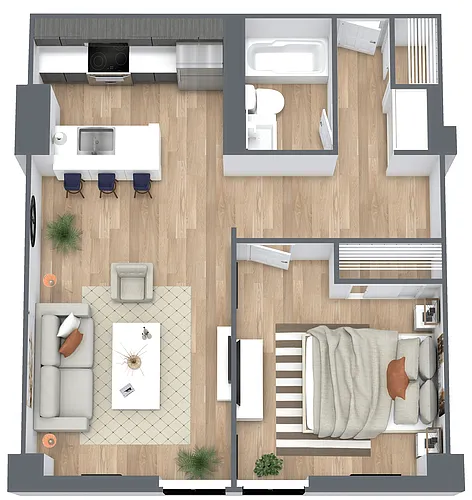 Floor plan A1: 1 Bed 1 Bath