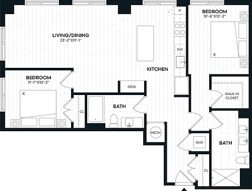 Floor plan 2 Bed/2 Bath-2A1