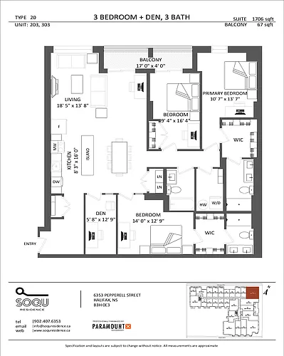Floor plan 3 Bedroom + Den | Type 20