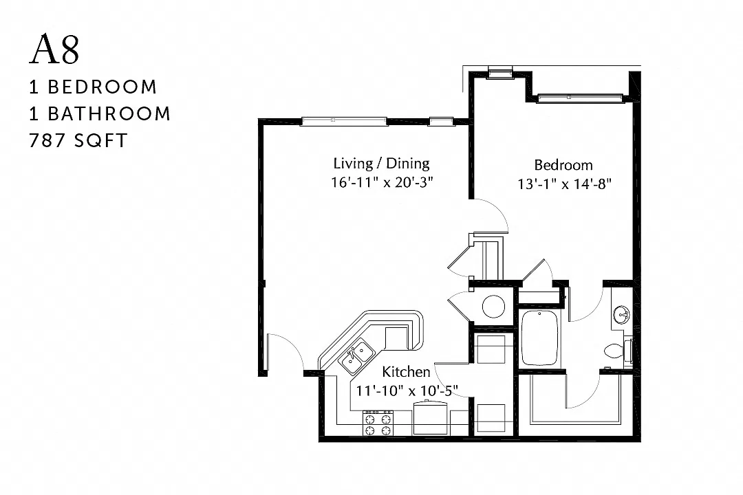 Floor plan A8r Renovated One Bedroom