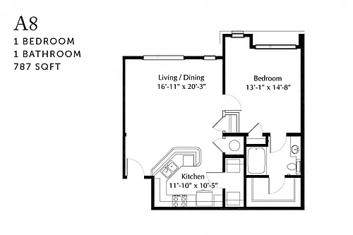 Floor plan A8 One Bedroom