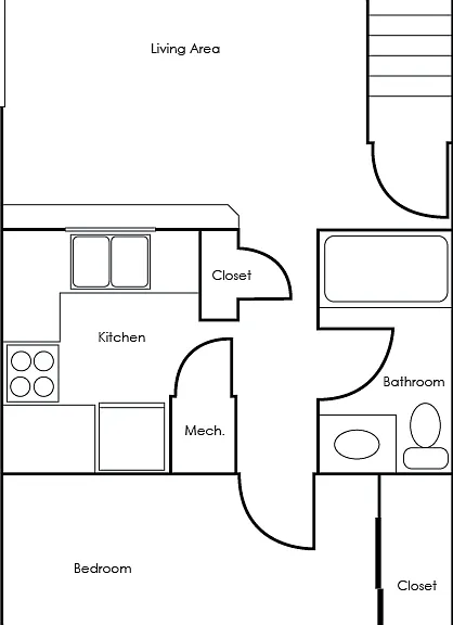 540 square foot, one bedroom, one bath apartment 540 square foot, one bedroom, one bath apartment