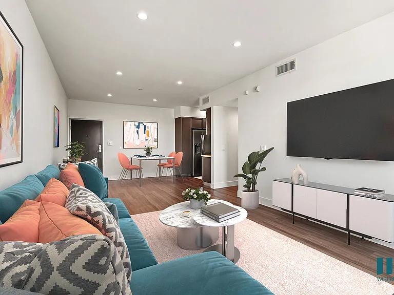 Living Room and Dining Area with Vinyl Flooring and Recessed Lighting