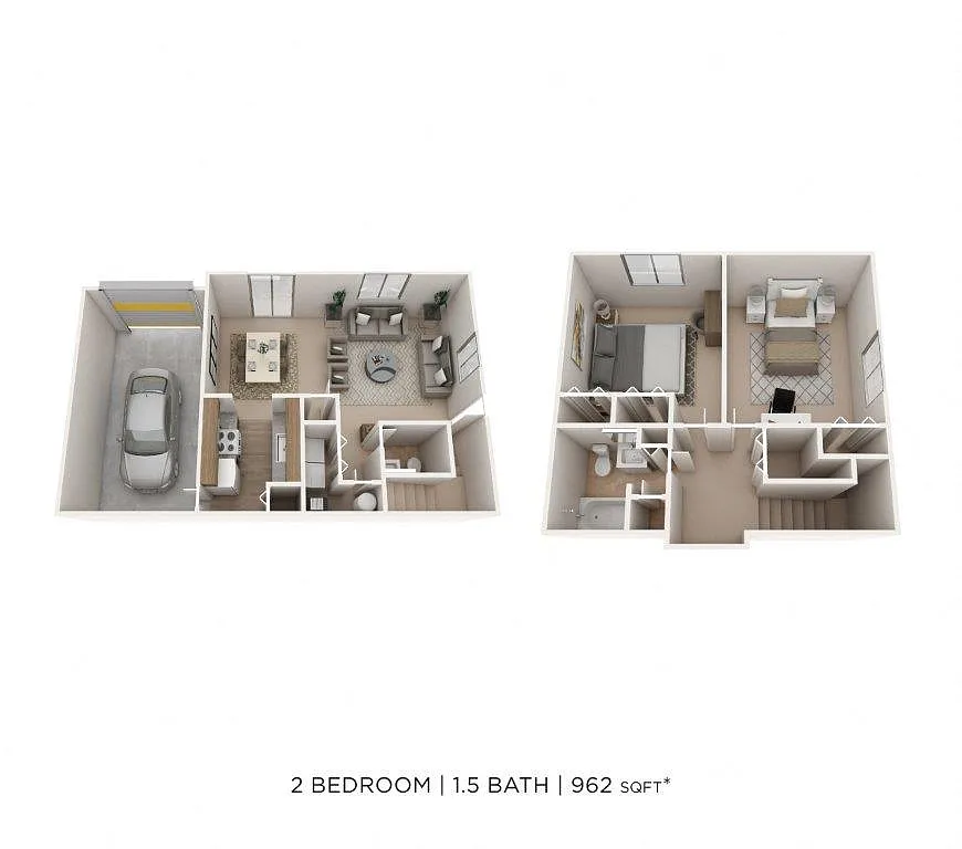 Floor plan Two Bedroom 1.5 Bath- 962 sqft