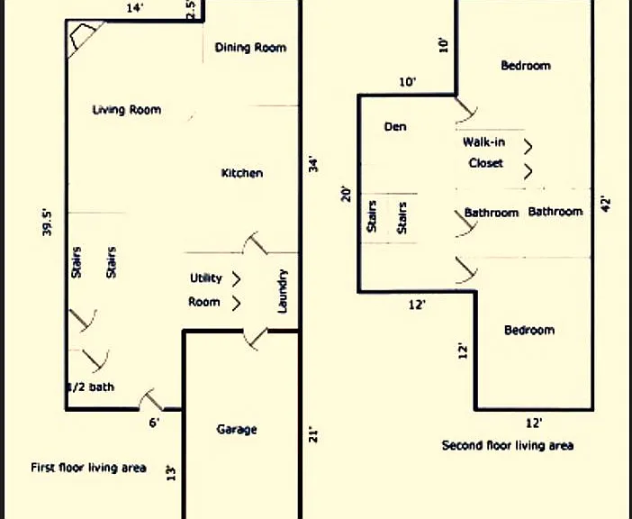 Townhome as-built floor plan. Two stories with sunken living room and vaulted ceilings