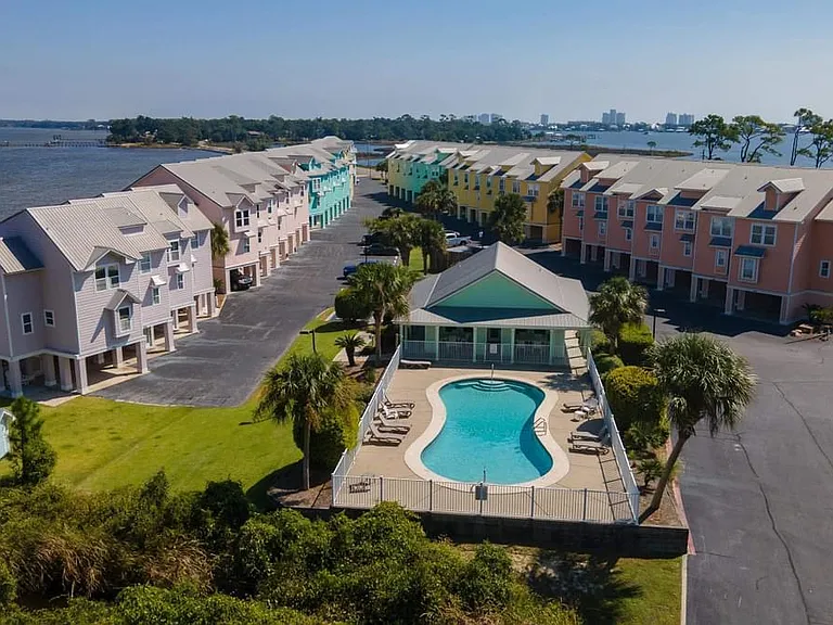 Overhead view of Innerarity Townhomes gated waterfront complex.