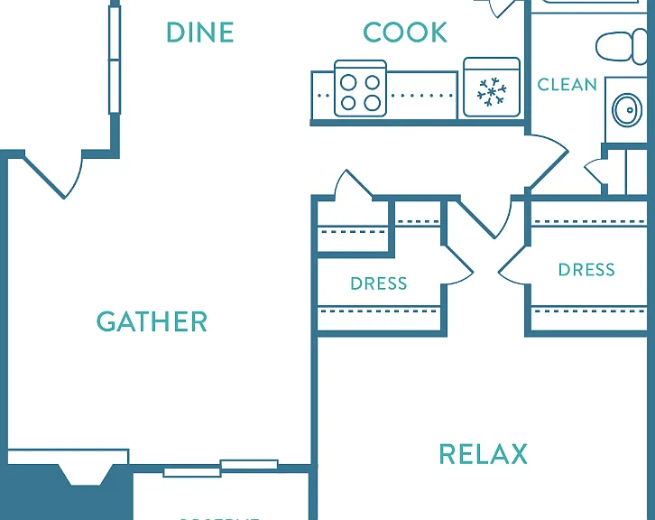 1 Bed 1 Bath A Floorplan Diagram