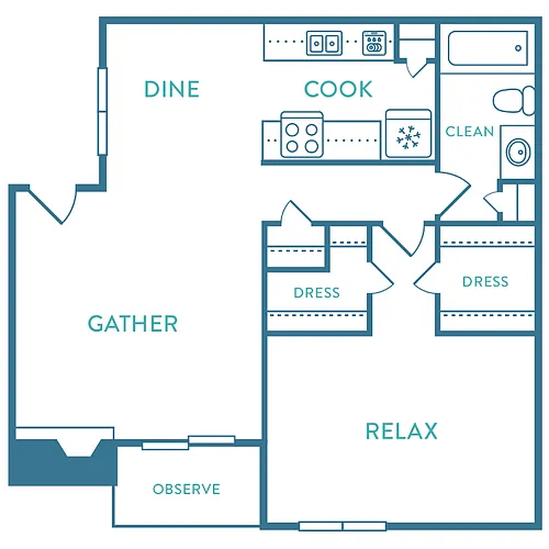 Floor plan 1 Bed 1 Bath A