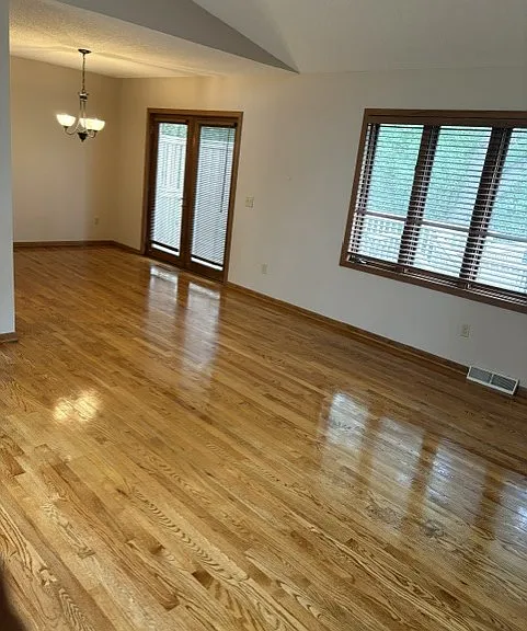 Dining room with doors to deck.