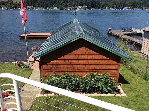 Copper roof on boathouse 