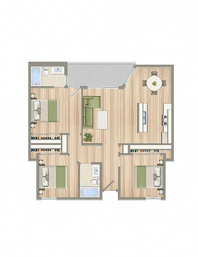 Floor plan Three Bedrooms Two Baths