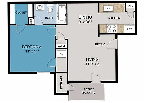Floor plan 1 Bedroom 1 Bathroom
