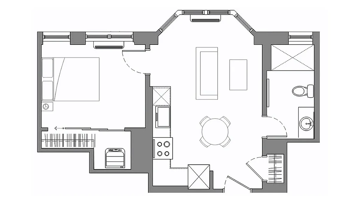 Floor plan One-Bedroom Bay Window