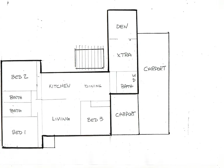 Floor plan. NOTE Den with xtra space could be used as an office or Mother-in-Law area.