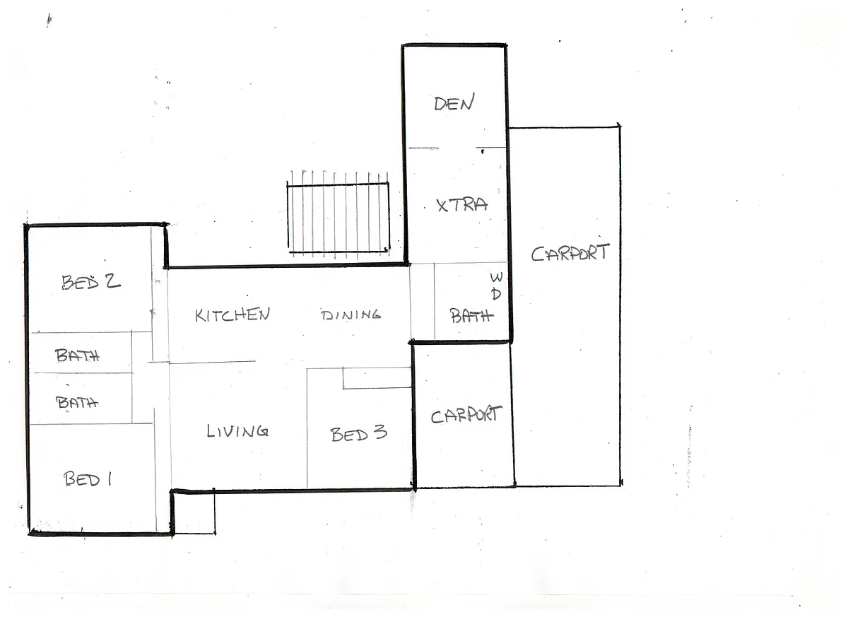 Floor plan. NOTE Den with xtra space could be used as an office or Mother-in-Law area. - 1655 27th Ave