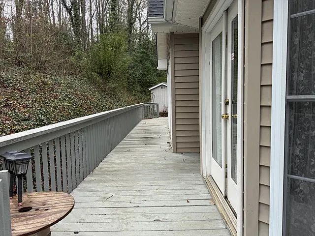 Before remodel of walkway on back deck to kitchen door.