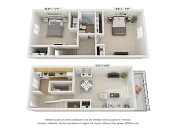 Floor plan Two Bedroom Townhome - Renovated