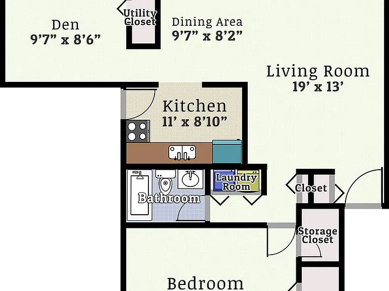 One Bedroom Large Den Garden Floorplan One Bedroom Large Den Garden Floorplan