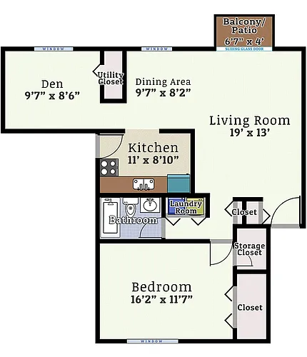 Floor plan One Bedroom Large Den Garden