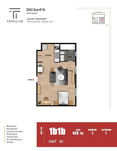 Floor plan Studio - 420 sqft