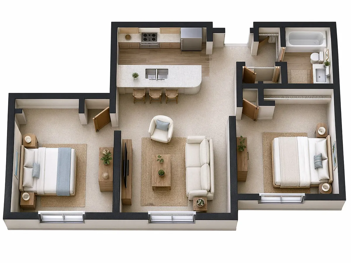 Floor plan 2 Bedroom | 1 Bath
