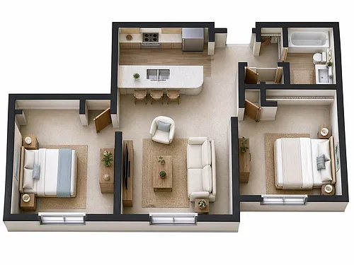 Floor plan 2 Bedroom | 1 Bath