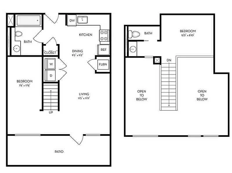 Floor plan 1BR/2BA Loft w/ Den