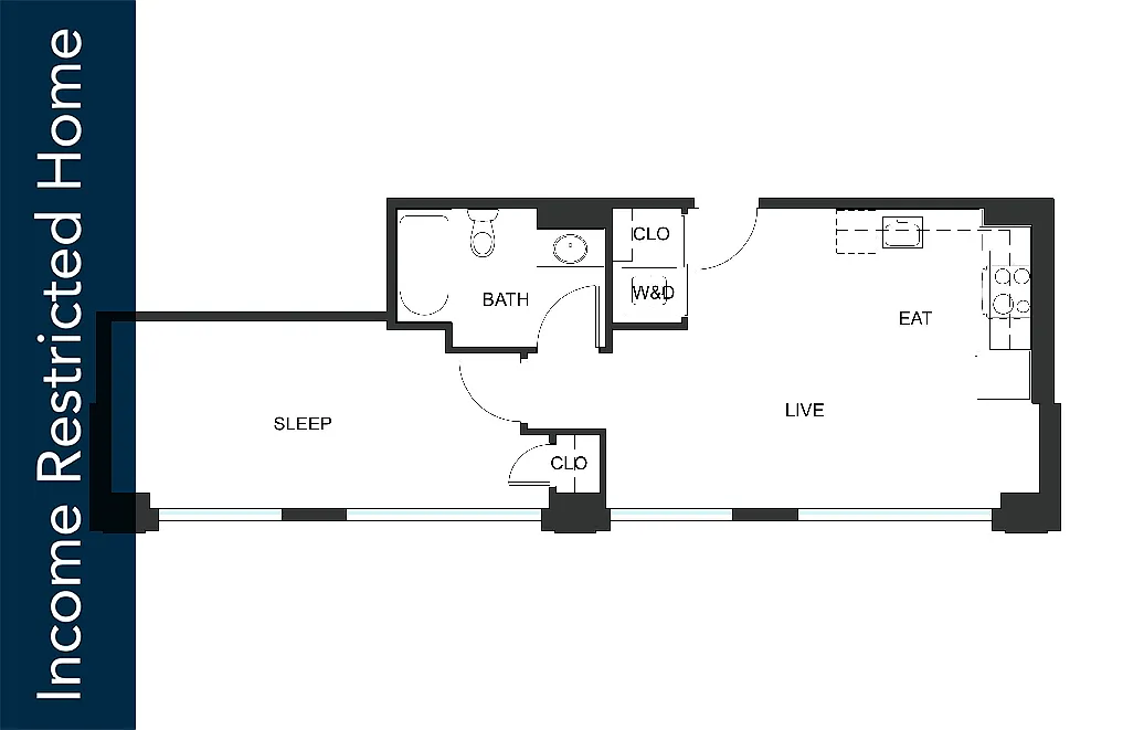 Floor plan 1x1 A15 - 75% MFTE - Iron Flats