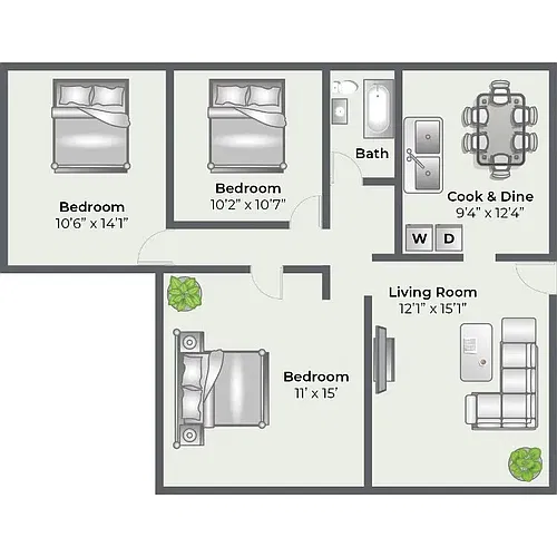Floor plan 3 Bed 1 Bath