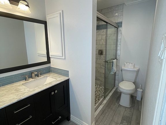 Updated master bathroom with double sinks