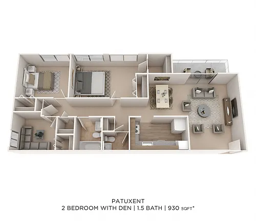 Floor plan Two Bedroom 1.5 Bath - 930 sqft