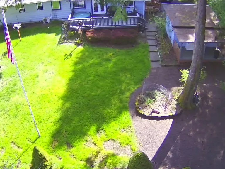 Ariel view of back yard and deck
Hot tub is not staying .