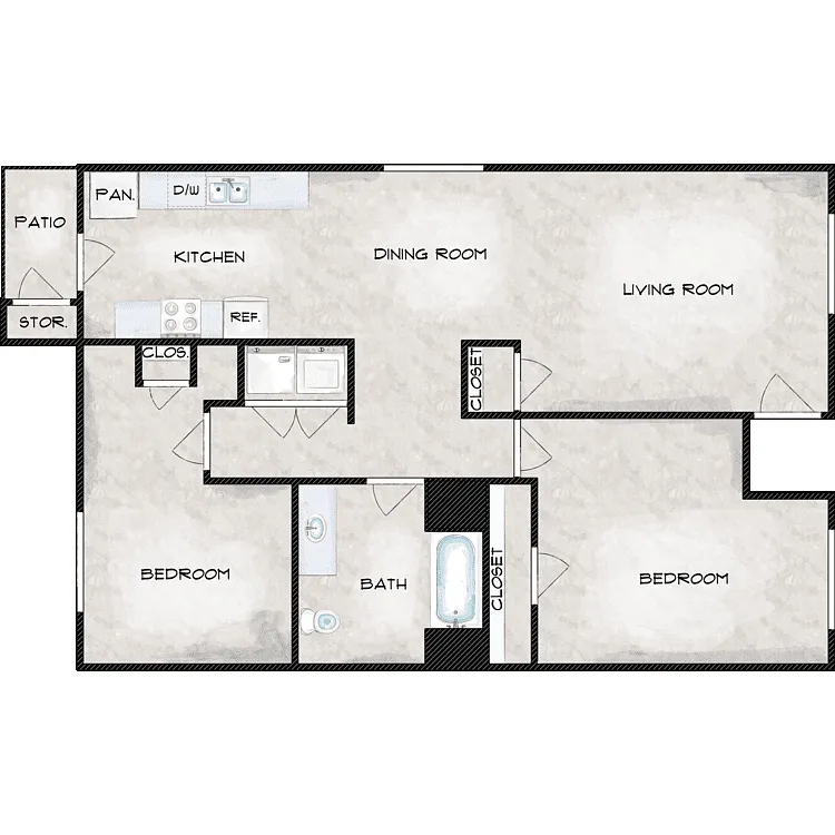 Floor plan 2 Bed 1 Bath