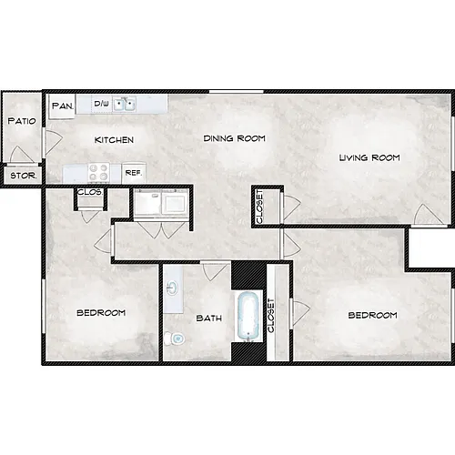 Floor plan 2 Bed 1 Bath