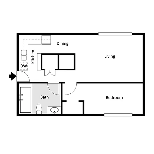 Floor plan Beau Trace 1 Bed
