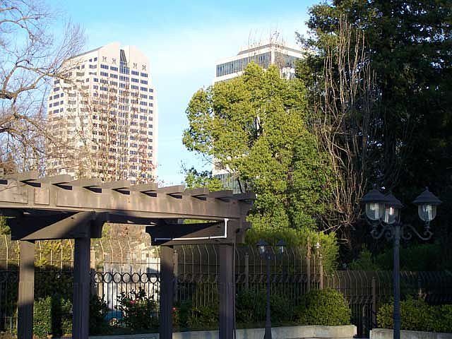 Sacramento skyline viewed from the tennis courts