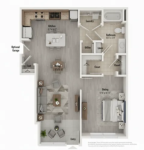Floor plan 1 Bedroom, 1 Bathroom C